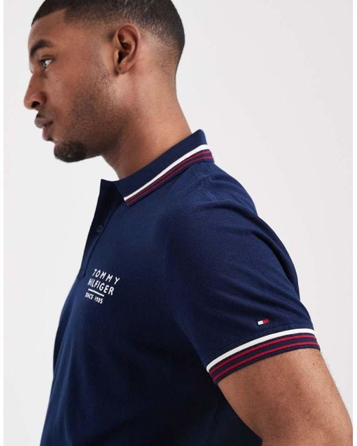 Tommy Hilfiger Blue Tipped Collar And Cuff Polo Shirt for men