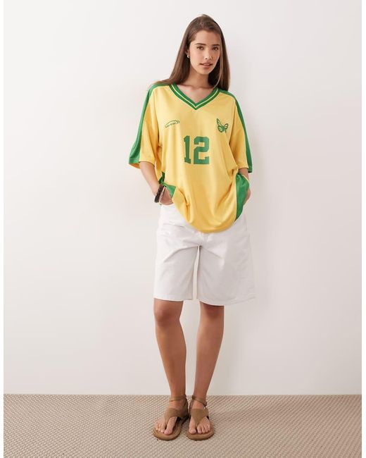 Kaiia Yellow Exclusive Oversized V-neck Soccer Jersey
