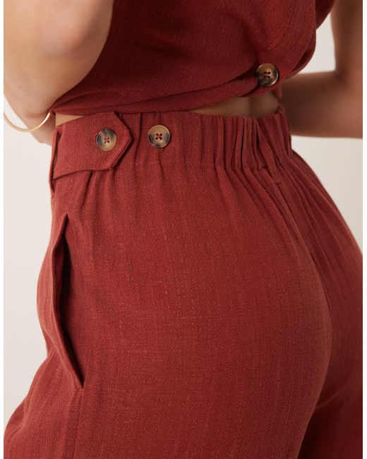 Pantalon large d'ensemble en lin à pinces - brique ASOS en coloris Red
