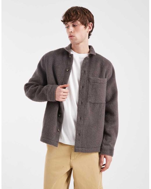 ASOS Gray Brushed Wool Look Overshirt for men
