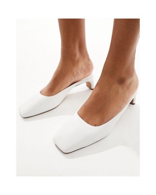 ASOS White Soy Square Toe Mid Heeled Mules