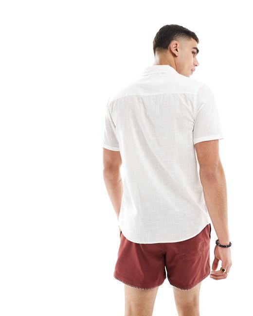 ASOS White Regular Fit Linen Look Roll Sleeve Revere Collar Shirt for men