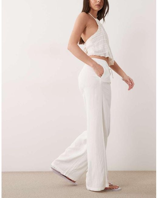Mango Natural Teen Linen Mix Tie Waist Straight Leg Pants