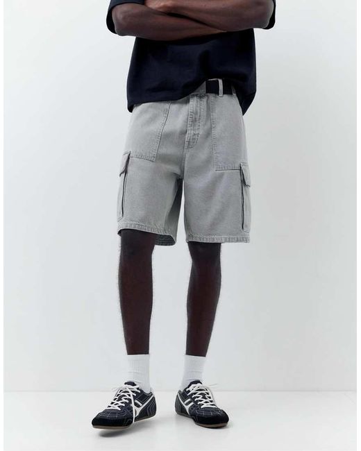 Pull&Bear Baggy Cargo-Bermudashort in het Blue voor heren