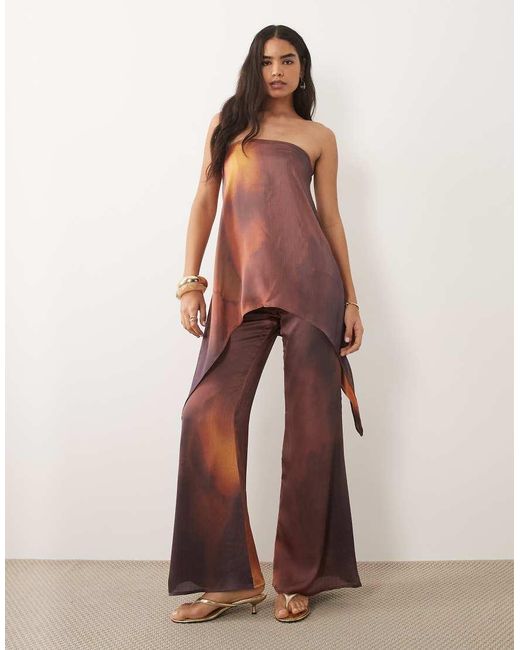 Missy Empire Brown Missy Empire Cotton Satin Bandeau Hi Lo Drape Longline Top