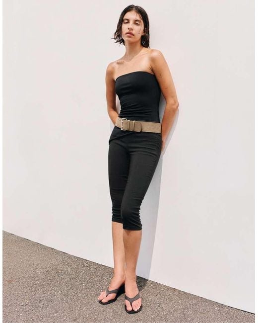 Pull&Bear Black Wide Waistband Capris