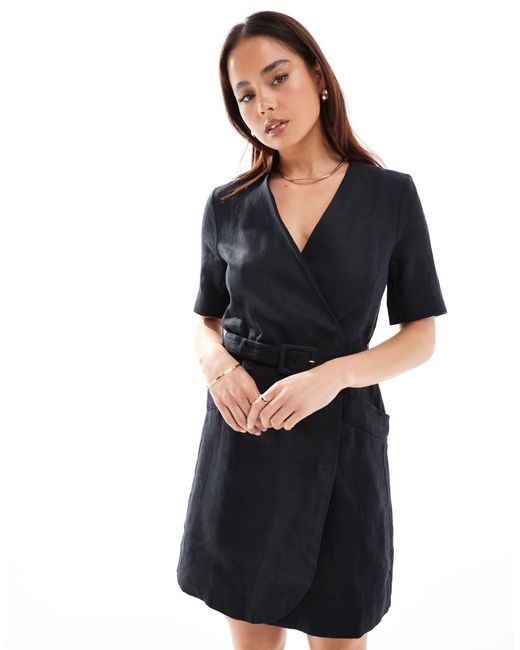 & Other Stories Black Linen Wrap Mini Dress With Belt