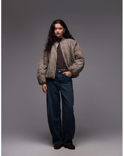 Collusion Gray Oversized Washed Bomber Jacket