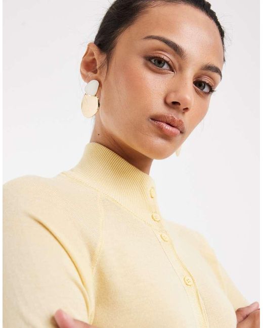 ASOS Natural Fine Knit Sheer Funnel Neck Cardigan