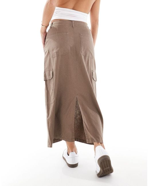 Only Petite Brown Linen Mix Midi Cargo Skirt