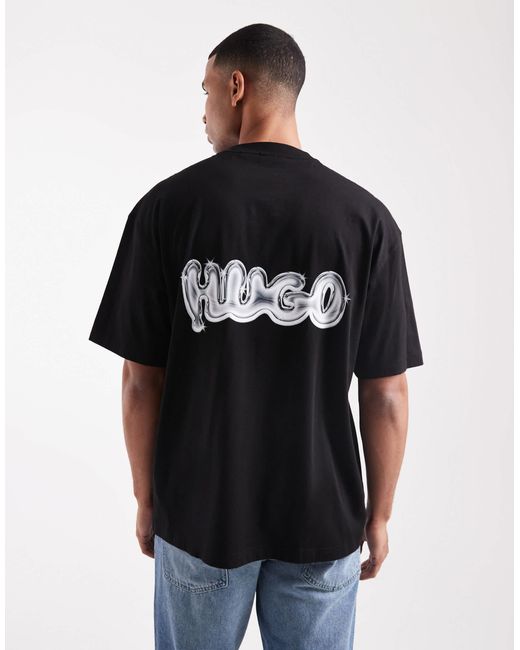 HUGO Black Nyrotee Bubble Logo Back Print Oversized T-shirt for men