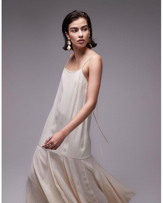 TOPSHOP White Premium Satin Cami Fabric Mix Midi Dress