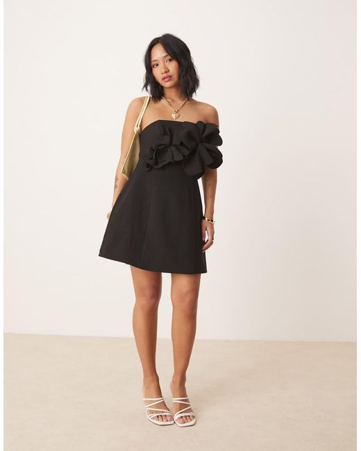 Forever New Black 3D Floral Mini Dress