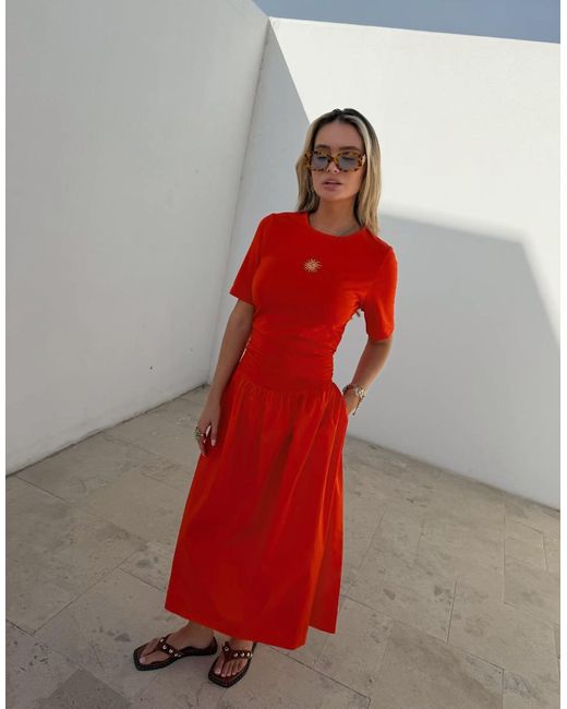 Never Fully Dressed Red Grace Cotton T-shirt Drop Waist Maxi Dress Dress
