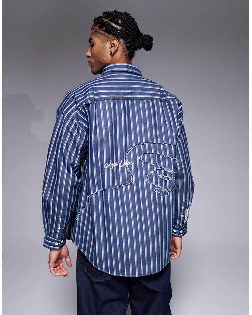 Aape By A Bathing Ape Blue Aape By A Bathing Ape Oversized Long Sleeve Striped Shirt for men