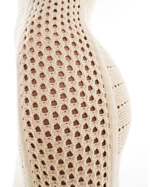 ASOS White Asos Design Tall Knitted Crochet One Shoulder Maxi Dress