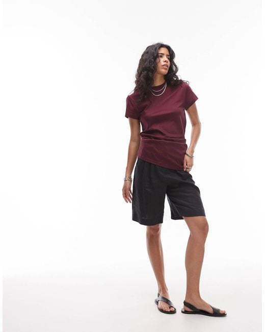 & Other Stories Red Long Line Jersey T-shirt With Asymmetric Drape Detail