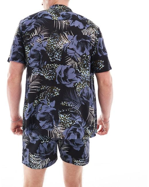 River Island Blue Botanical Shirt Co-ord for men