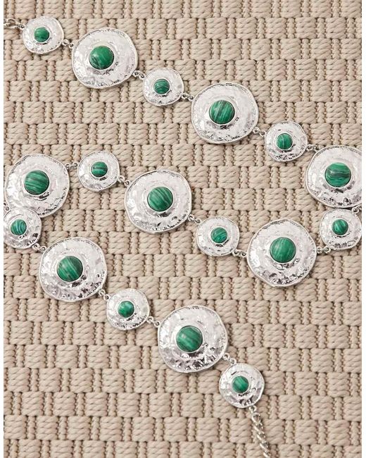 ASOS Natural Asos Design Curve Waist And Hip Green Stone Set Chain Belt