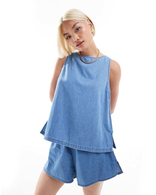ASOS Blue Soft Denim Vest Top With Tie Back Detail