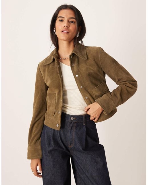 Mango Blue 100% Suede Leather Short Jacket