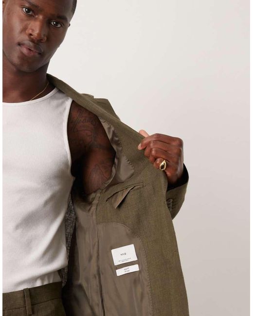 Mango Green Slim Fit Linen Suit Blazer for men
