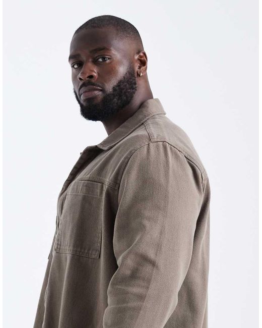 ASOS Natural Heavyweight Cotton Twill Overshirt for men