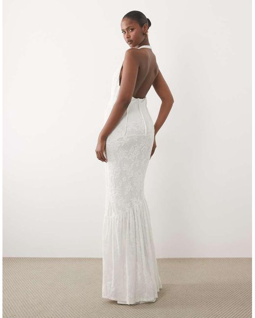 ASOS Natural Textured Lace Cinched Waist Corset Detail Maxi Dress With Fishtail Hem