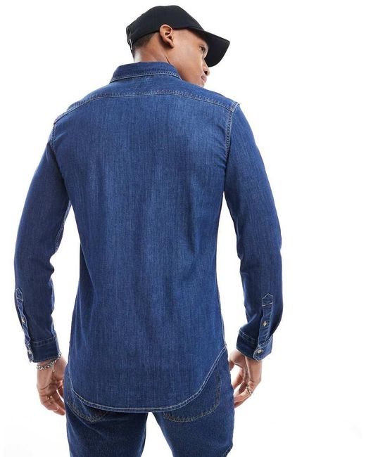 Levi's Blue Battery Batwing Logo Slim Fit Chambray Denim Shirt for men