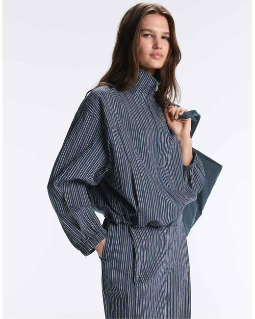 Oysho Blue Stripe Print Bomber Jacket