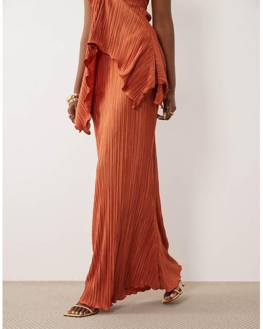 ASOS Orange Co-Ord Plisse Maxi Skirt