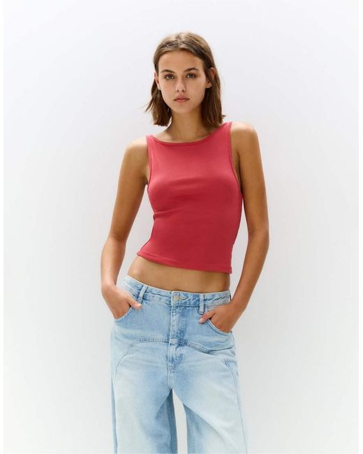 Pull&Bear Set Van 3 Basics Tanktops in het Red