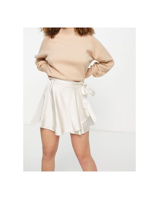 Bershka White Satin Mini Wrap Skirt