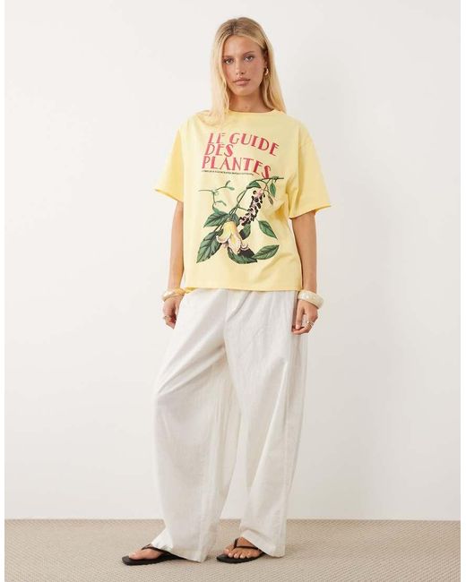 ASOS Yellow Oversized T-shirt With Embroidered Vintage Flower Graphic