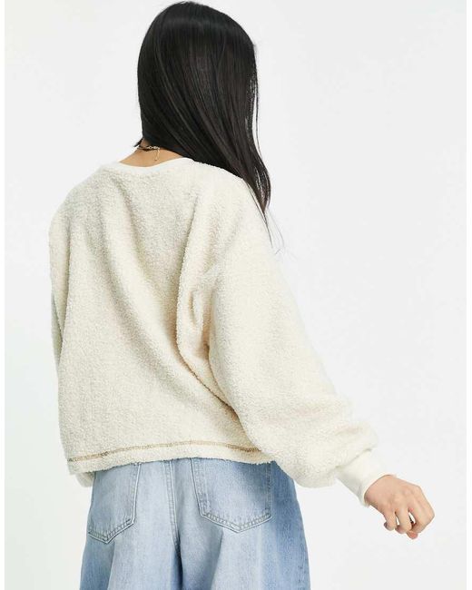 Pieces White Contrast Stitch Teddy Sweatshirt