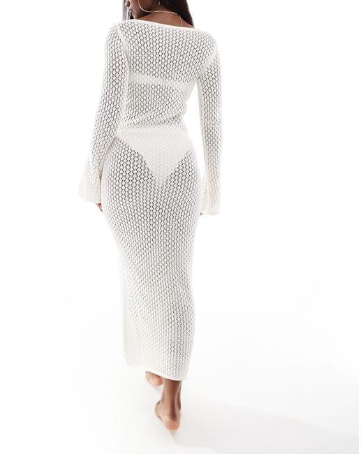 Aria Cove White Wide Sleeve Maxi Crochet Beach Dress