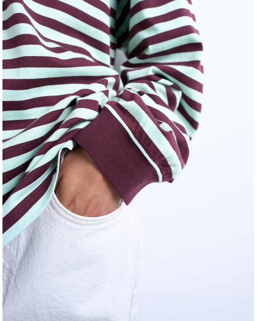 TOPSHOP Gray Striped Long Sleeve Slouchy Skater Tee