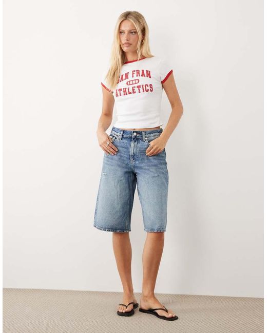 ASOS Contrast Ringer Baby Tee With San Fran Athletics Graphic in Pink ...