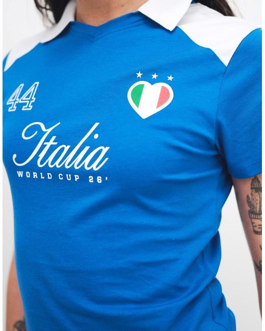 The Frolic Blue Exclusive Cotton 'italia' Script Soccer Collared Baby Tee