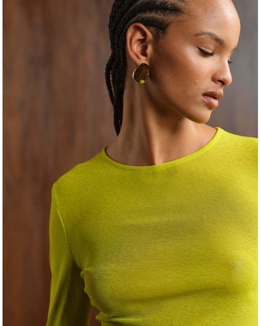 ASOS Yellow Semi Sheer Long Sleeve Top