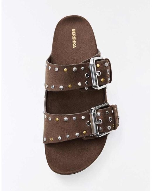 Bershka White Buckle Flat Slider Sandals