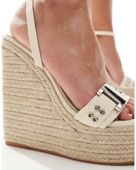SIMMI Natural Simmi London Jamaica High Espadrille Wedges With Eyelet Buckle Detail