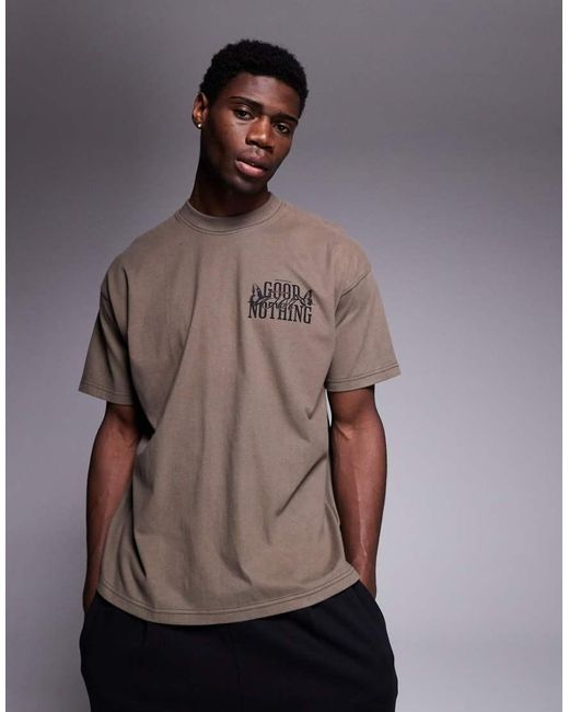 Good For Nothing Brown T-shirt With Back Print for men