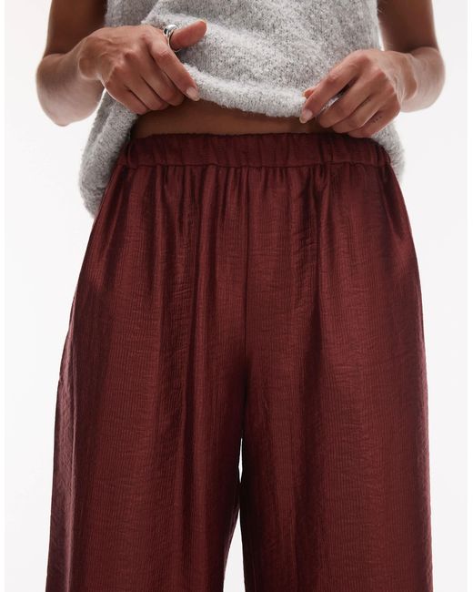 TOPSHOP Purple Textured Satin Straight Leg Drawcord Trouser