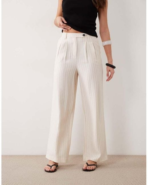 New Look Natural Wide Leg Tailored Stripe Trousers