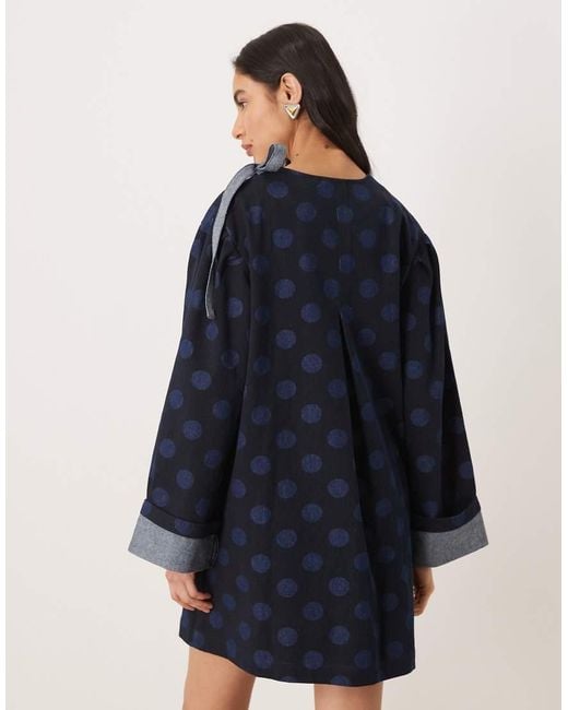 Ghospell Blue Exclusive Denim Bow Detail Boxy Mini Dress