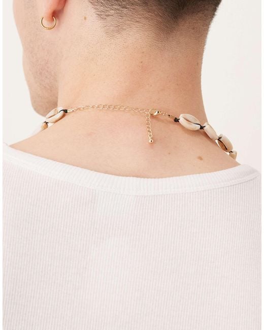 ASOS Natural Festival Faux Shell And Cord Necklace for men
