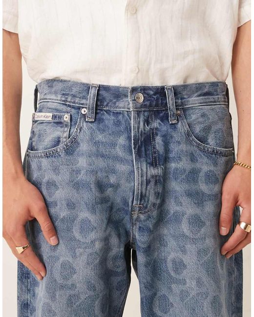 Calvin Klein Blue 90s Straight All Over Print Jeans for men