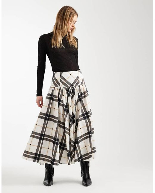 ASOS White Drop Waist Volume Midi Skirt