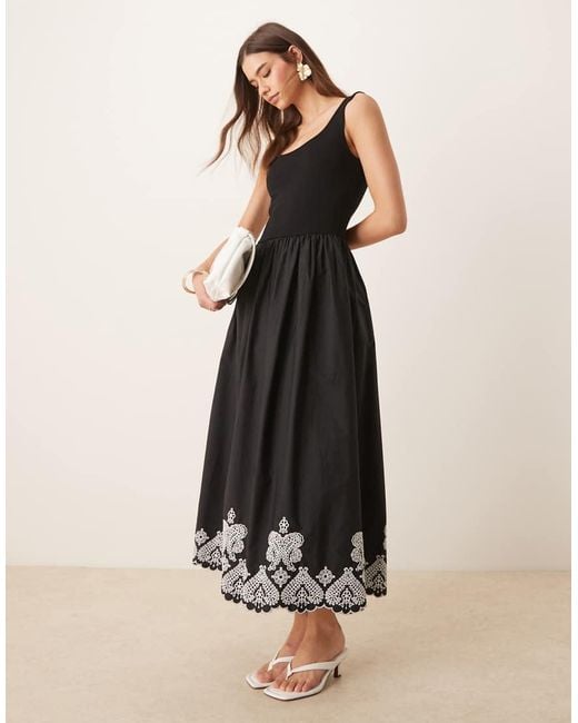 Nobody's Child Black Colorado Embroidered Midi Dress